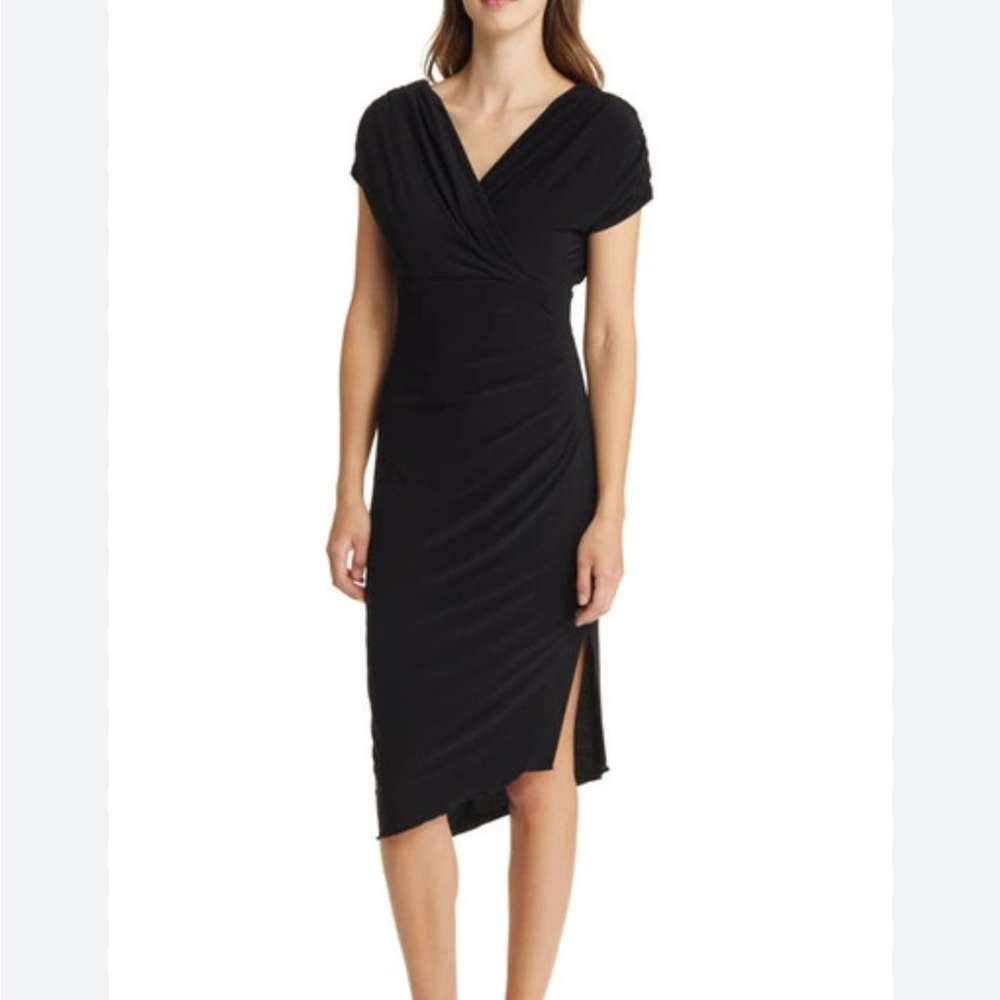 Vince Camuto Black Asymmetrical Hem Dress NWT Bodycon Midi Cocktail Work Office